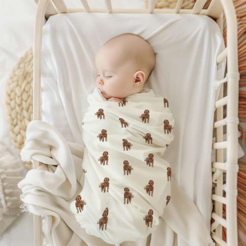 Watercolor Dog Lover Baby Swaddle Blanket Labradoodle Baby Blanket Animal Print Baby Beanie Gift for Newborn Labradoodle Lover Gift