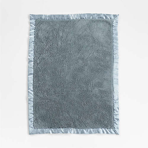 Blue-Grey Satin Trim Plush Baby Stroller Blanket
