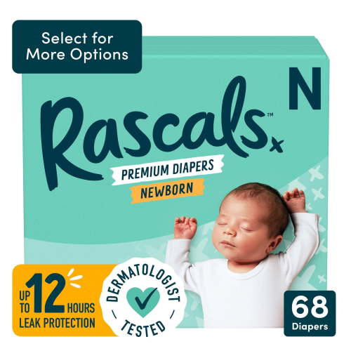 Rascals Premium Diapers, Preemie to Size 7