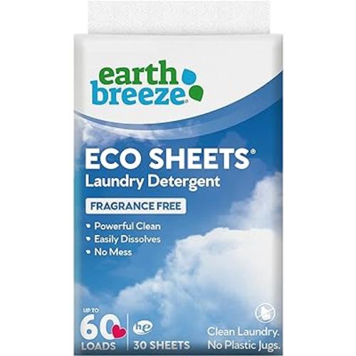 Earth Breeze Laundry Detergent Sheets - 30 Detergent Sheets - 60 Loads - Concentrated Liquidless Laundry Soap - Fragrance-Free