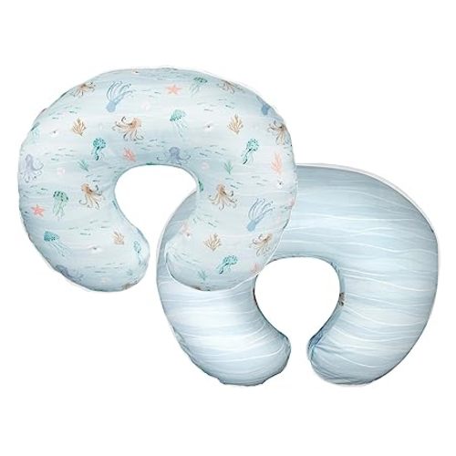 Boppy Nursing Pillow Original Support, Blue Ocean, Ergonomic Nursing Essentials for Bottle and Breastfeeding, Firm Fiber Fill, with Removable Nursing Pillow Cover, Machine Washable