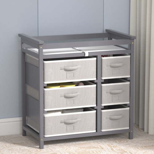 KORIMEFA Baby Changing Table Dresser, Modern Furniture Top Changer with 6 Storage Drawers and Pad, Gray
