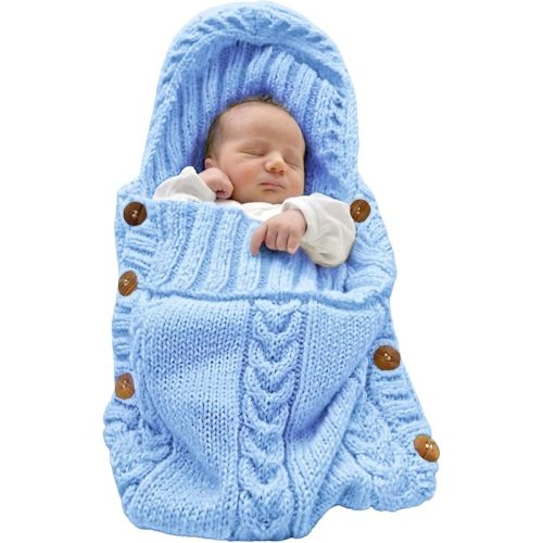XMWEALTHY Newborn Baby Wrap Swaddle Blanket Knit Sleeping Bag Receiving Blankets Stroller Wrap for Baby Blue 0-6 Month