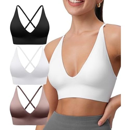Womens Deep V-Neck Longline Sports Bra, Strappy Criss Cross Padded Cups Adjustable Spaghetti Straps Workout Yoga Crop Top
