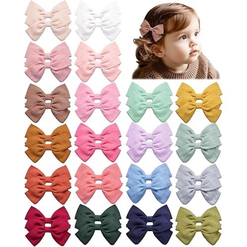 Prohouse 40 PCS Baby Girls Hair Clips Fully Lined Non Slip For Infant Fine Hair Bows Barrettes for Toddlers Kids Children in Pairs