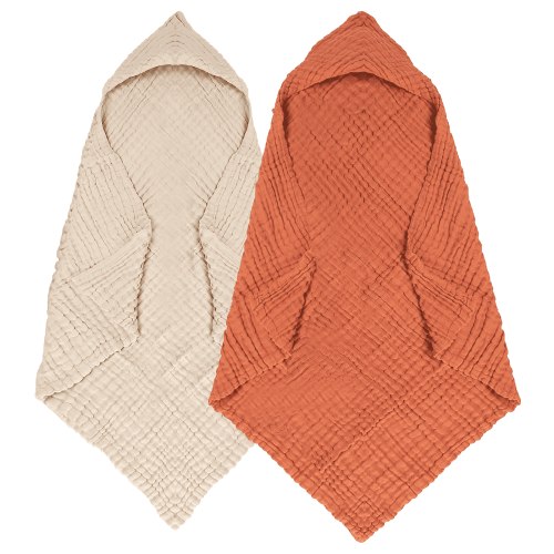 2 Pack Muslin Hooded Baby Towels, 100% Cotton Towel Baby Bath Towel with Hood for Babies, Infant, Toddler and Kids, Large Size 32×32 Inch, Highly Absorbent and Essential for Newborn Care