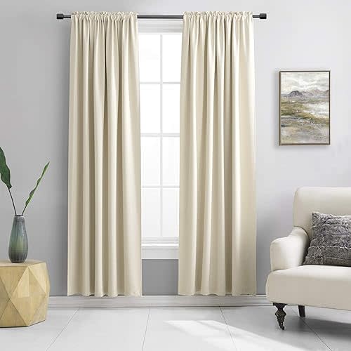 DONREN Beige Room Darkening Curtains for Bedroom - 52 x 90 Inch Length Thermal Insulated Rod Pocket Curtains,1 Pair