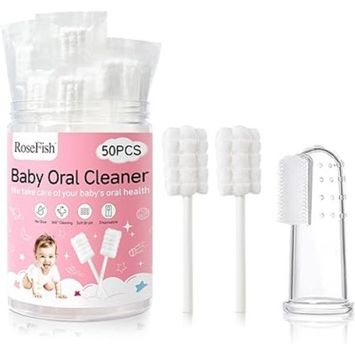 50Pcs Baby Tongue Cleaner for 0-36 Month No Glue Disposable Baby Mouth Oral Cleaner Infant Toothbrush Baby Gum Cleaner 3D Soft Infant Tongue Cleaner+1PCS Finger Toothbrush