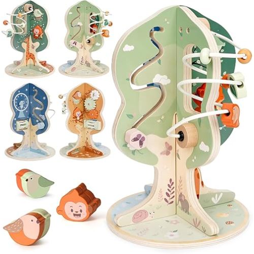 Joyreal Wooden Activity Cube for Baby - 8-in-1 Montessori Toys for 1 Year Old, Multipurpose Sensory and Educational Toy for 12M+ Baby Toddler, Kid, 1st Birthday Gifts Boy & Girl with Tree Theme