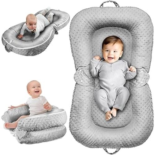 Baby Lounger Pillow : 3-in-1 Infant Lounger Pillow for Newborn 0-24 Months, Portable Tummy Time Mat for Home and Travel, Breathable & Soft Baby Seat for Baby, Babies Essentials Gifts, Grey