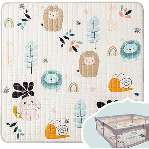 Baby Play Mat,50x50 Play Mat for Floor, Soft Thick Baby Floor Play Mat for Infants, Babies, Toddlers Tummy Time,Baby Crawling Mat,Machine Washable Cushioned for Playpen,Animals