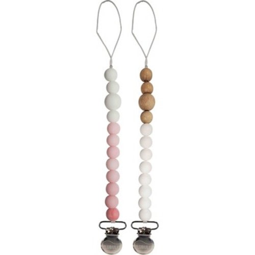 Ulubulu Silicone Teether & Pacifier Clip, Color: Pink/White