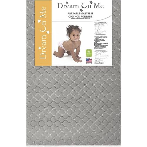 Dream On Me Aster 3" Fiber Portable Mini Crib Mattress, Waterproof Vinyl Cover, Greenguard Gold Certified, Mini Crib Mattress, 38" L x 24" W x 3" Th, Grey
