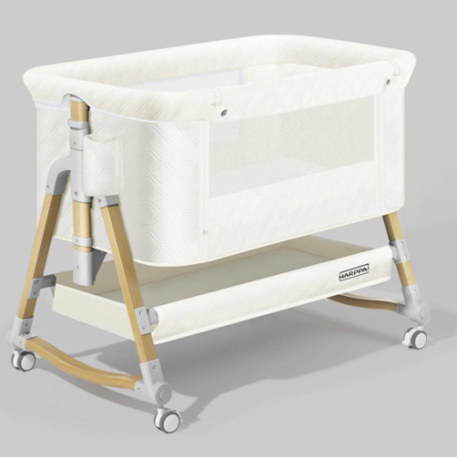 HARPPA Cuddly 3-in-1 Baby Bassinet Bedside Sleeper for Reflux | Attaches to Bed, Adjustable 5 Heights, Non-Toxic & CPSC Certified | Sturdy Aluminum Frame, Portable Wheels, Tool-Free Setup, Gentle Rocking | Perfect for Newborns, Infants, Small Spaces & Saf