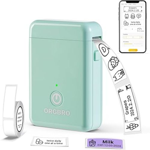 ORGBRO X1 Label Maker Machine with Tape, Portable Bluetooth Label Printer, Continuous Waterproof Label, Wireless Small Label Makers with Multiple Templates for School Office Home, Green