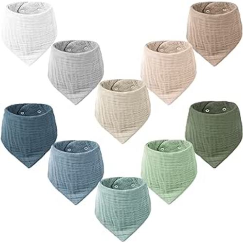Konssy Muslin Baby Bibs 10 Pack Baby Bandana Drool Bibs (forest)