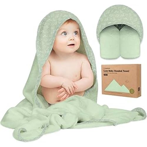 KeaBabies Hooded Baby Towel for Newborn - Viscose Derived from Bamboo Large Baby Bath Towels with Hood for Boys, Girls, Toddler, Extra Absorbent & Soft Newborn Bath Essentials (Dinos)