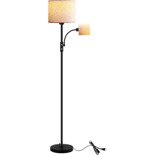Floor Lamps for Living Room, Modern Floor Lamp with Reading Lamp(9W, 4W), 3 Color Temperature LED Bulbs, 62" Tall Standing Lamp, Beige Lampshades, Simple Pole Lamps for Bedroom/Office/Kids Room/Den