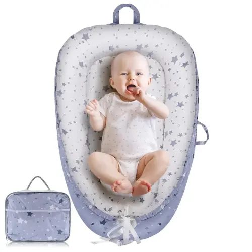 Baby Lounger for Newborns 0-24 Months, Breathable and Soft Co-Sleeping Nest, Lightweight Infant Lounger for Home and Travel, Essential Baby Gift (Blue)