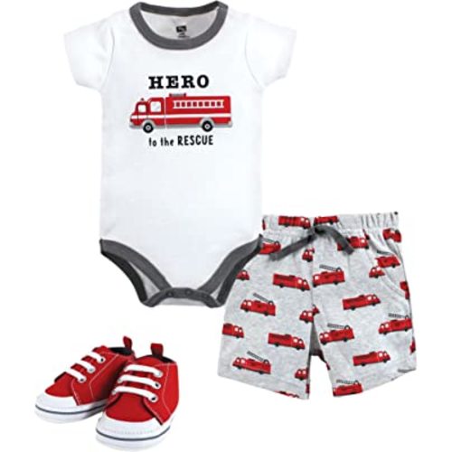 Hudson Baby Unisex Baby Cotton Bodysuit, Shorts and Shoe Set