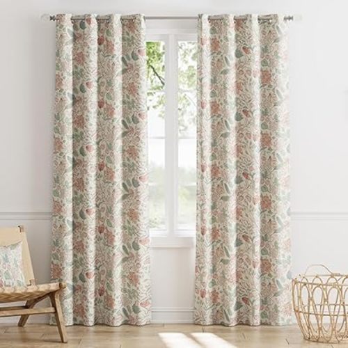 jinchan 100% Blackout Curtains 84 Inch Long, Pink Spring Floral Blackout Curtains for Girls Room, Farmhouse Country Curtains for Living Room, Room Darkening Curtains Grommet Top Drapes Set 2 Panels