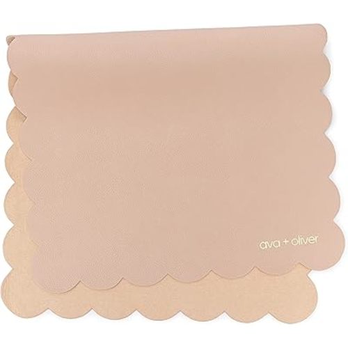 Vegan Leather Baby Changing Mat - Multipurpose Portable Wipeable Diaper Pad - Foldable for Travel (16 x 30 in) (Pink Sand Scallop)