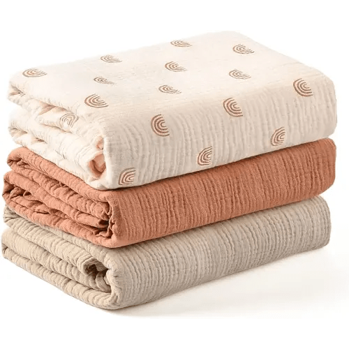 Konssy 3 Pack Muslin Swaddle Blankets for Unisex, Newborn Receiving Blanket, Large 47 x 47 inches, Soft Breathable Muslin Baby Swaddles for Boys & Girls