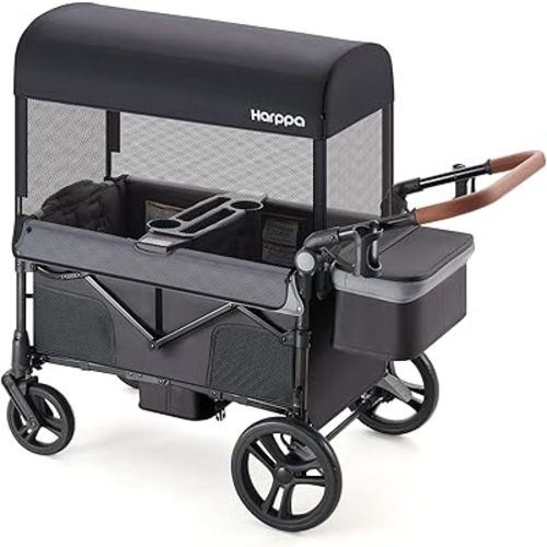 HARPPA Foldable Wagon for Kids, UPF50+ Canopy & Mosquito Net, All-Terrain Wheels