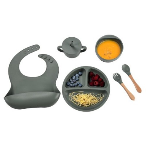 CHILDLIKE BEHAVIOR Silicone Baby Weaning Set-6 Pieces,Sage Green