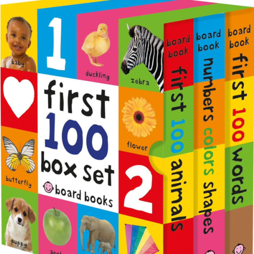 First 100 Board Book Box Set (3 books): First 100 Words, Numbers Colors Shapes, and First 100 Animals