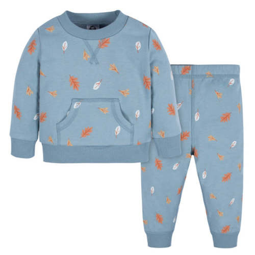 2-Piece Baby & Toddler Boys Blue Leaves Sweatshirt & Pant Set