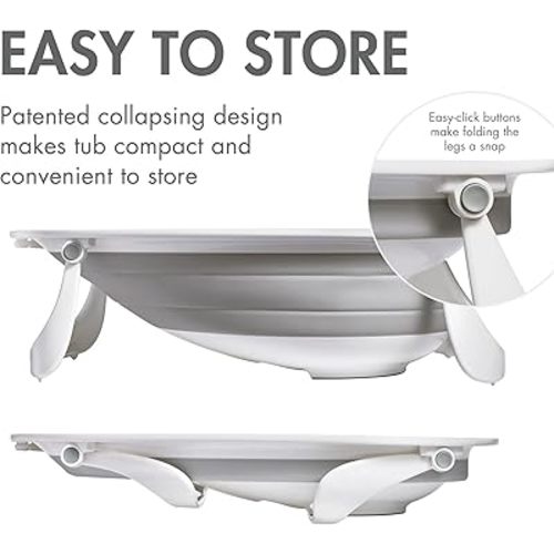 Boon Naked Collapsible Baby Bathtub - Adjustable 2-Position Collapsible Baby Bath for Travel - Recline or Sit Up for Infants and Toddlers - Baby Travel Essentials - Gray - Ages 0 to 18 Months