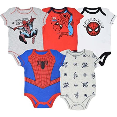 Marvel Avengers Spider-Man Iron Man Hulk Captain America Baby 5 Pack Bodysuits Newborn to Infant