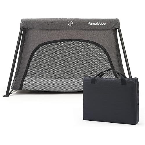 Pamo Babe Mini Travel Crib - Lightweight Baby Playard with Zip Door, Portable & Easy to Carry