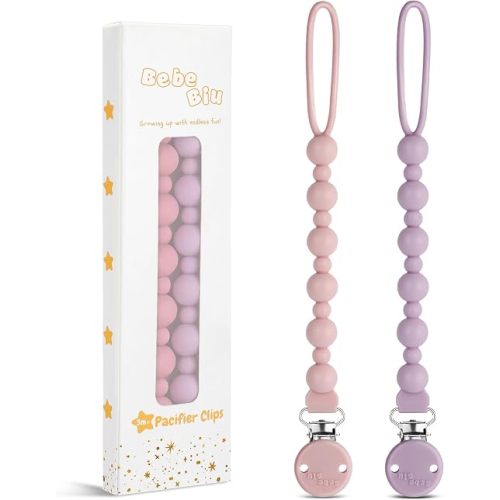2 Pack Pacifier Clips, One-Piece Silicone Pacifier Clip, 100% Food-Grade Silicone Pacifier Holder (Pale Mauve/Blush)