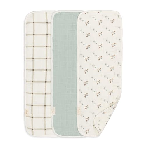 Crane Baby 100% Organic Cotton 3-pc. Burp Cloth Set - GOTS Certified Cotton, Absorbent & Lightweight with Neutral Designs, Machine Washable, Muslin Burp Cloth