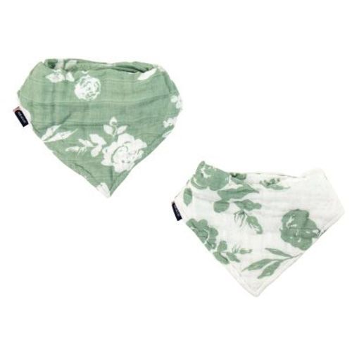 Bebe Au Lait 2pk Muslin Bandana Bib Set - Pink Leaves/cotton Candy