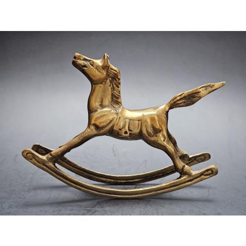 Vintage Solid Brass Rocking Horse Figurine: Equestrian Nursery Decor, Brass Holiday Decor