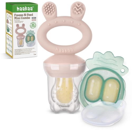 Haakaa Baby Fruit Food Feeder & Mini Freezer Nibble Tray Combo, Breastmilk Popsicle Molds for Baby Cooling Relief, BPA Free Silicone Feeder for Safe Infant Self Feeding, 4 Month+ (Blush)