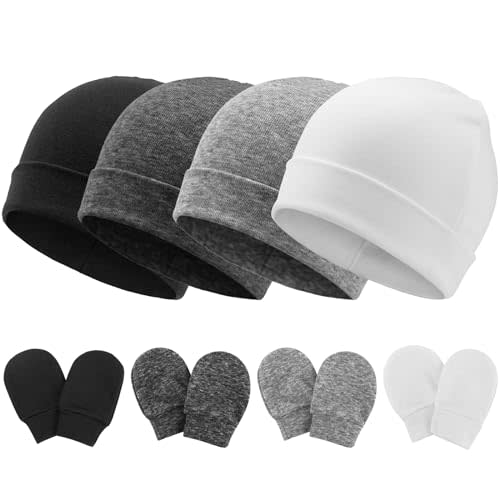 BQUBO Baby Hats and Mittens Infant Cotton Beanie Gloves No Scratch Set Newborn Hospital Hat for Boys Girls