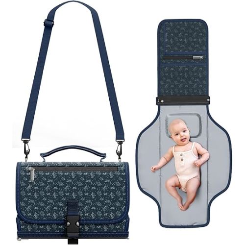 Portable Changing Pad with Shoulder Strap - Detachable Travel Changing Pad with Head Pillow, Lightweight & Waterproof Portable Diaper Changing Pad for Baby Shower Gifts