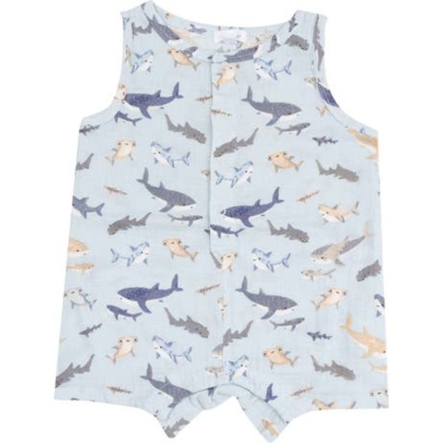 Shark Sleeveless Organic Cotton Romper, 6-12M