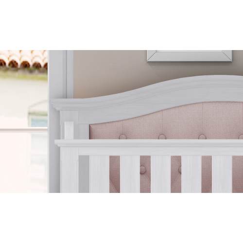 Magnolia Upholstered Convertible Crib- White/Pink Linen