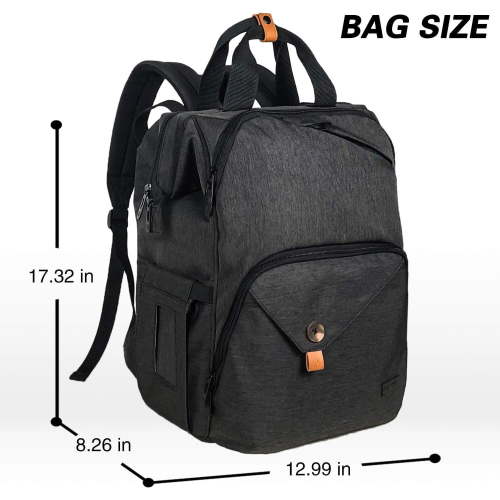 Hap Tim Diaper Bag Backpack,Large Capacity Travel Back Pack Maternity Baby Nappy Changing Bags, Double Compartments with Stroller Straps,Waterproof,Black (US7340-)