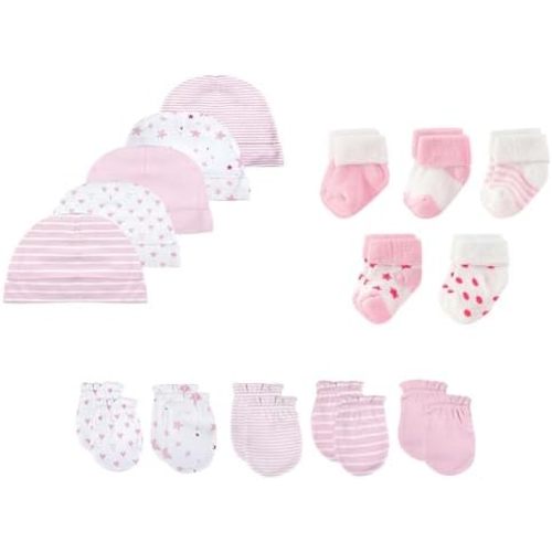 15 Pack Unisex New Born Boy Girls Hats Mittens Socks Sets Cotton Soft Infant Accessory 0-6 Months Baby Essentials