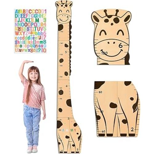 FIOBEE Growth Chart for Wall Wooden Kids Height Chart with DIY Stickers Cute Height Measurement Ruler for Toddler Baby Boys Girls Nursery Room Decor, Giraffe
