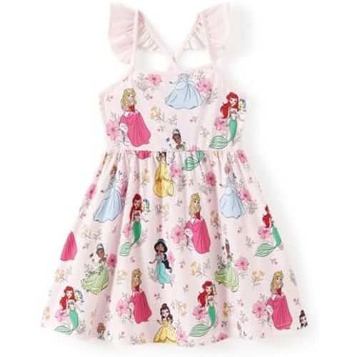 Disney Princess Minnie Mouse Frozen Elsa Toddler Girl Dress Ruffle Sleeve Crossback Strap Birthday Summer Sundress 2-6 Years