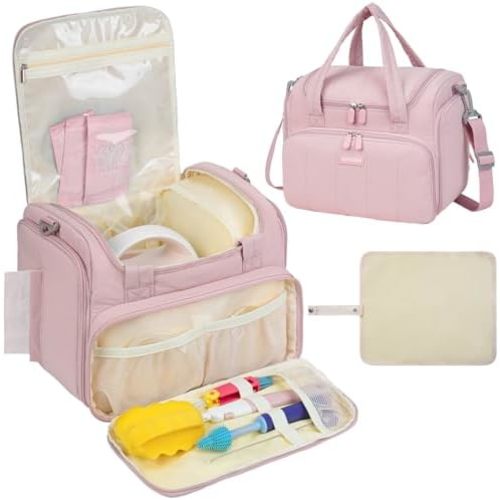 Quilted Breast Pump Bag Compatible with Spectra S1/S2/Dual S, Pumping Bag with Cooler Compartment and a Waterproof Mat for Work, Travel and Family Use, Pink