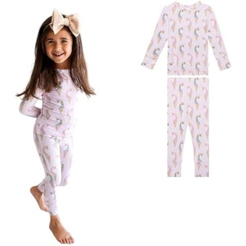 Posh Peanut Girls Pajamas - Soft, Viscose from Bamboo PJs for Kids - Matching, Long Sleeve Toddler Pajamas for Girls