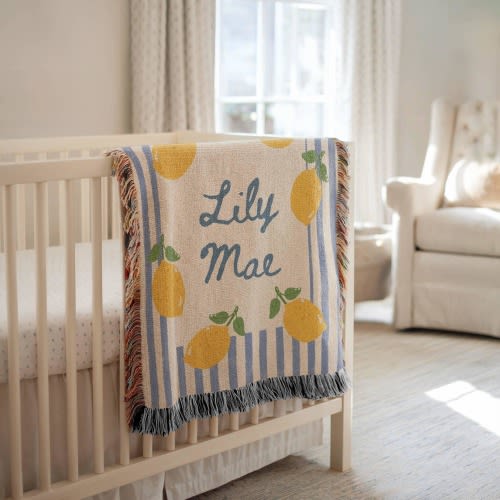Lemon Baby Name Woven Blanket Custom Baby Summer Blanket Personalized Baby Girl Name Blanket Baby Shower Gift Newborn Keepsake